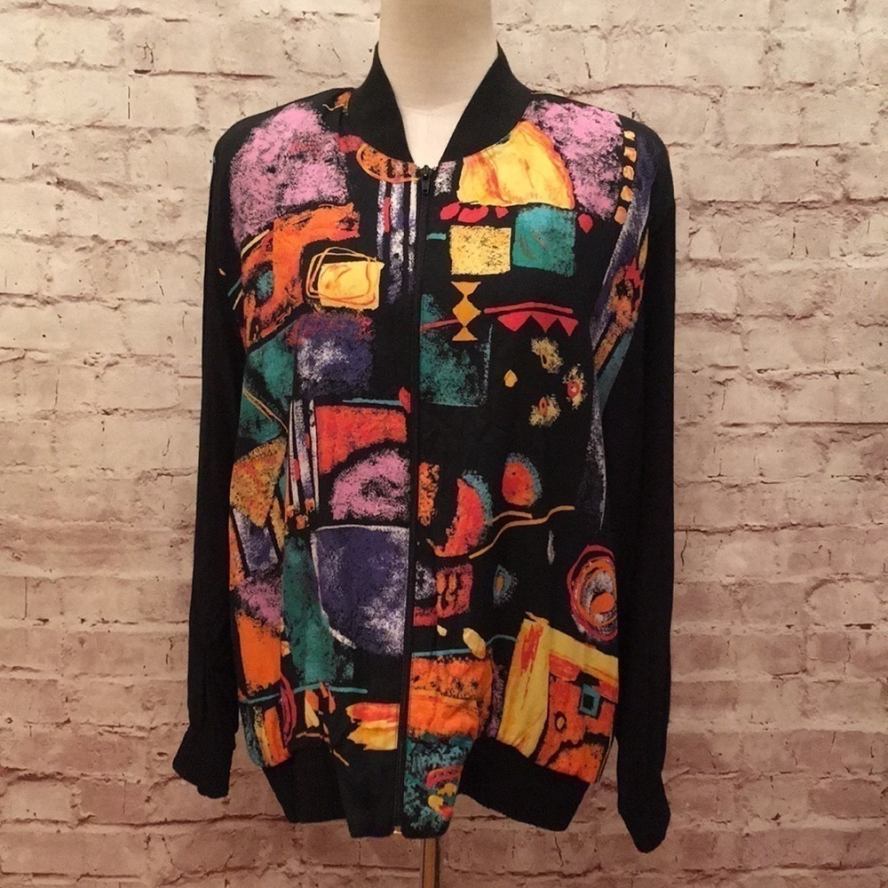 Vintage Saint Germain Jacket Black Abstract Rayon